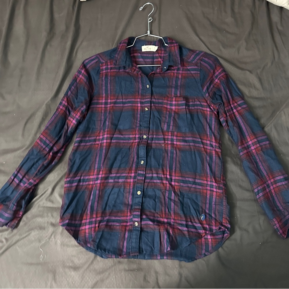 Hollister Blue and Red Casual Button Down Shirt